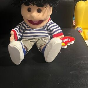 Sunny Hispanic Striped Puppet with Black Hair